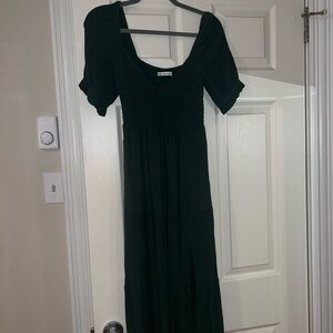 Abercrombie Dark green Emerald Smocked midi dress